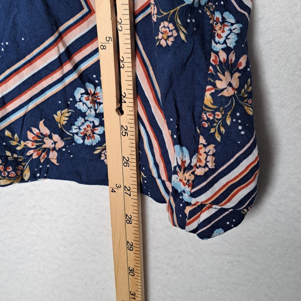 LC Lauren Conrad Blouse Women Large Blue Floral Diamond‎ Puff Sleeve Boho Top - Picture 13 of 13